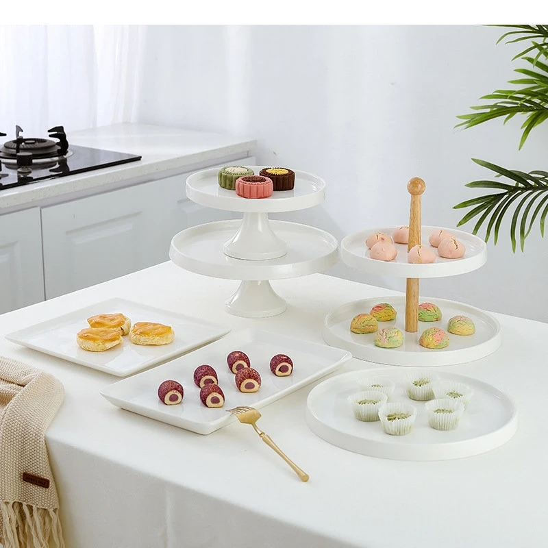 Ceramic Cake Tray Restaurant High Leg Dessert Snack Bread Trays Display Rack Storage Tools