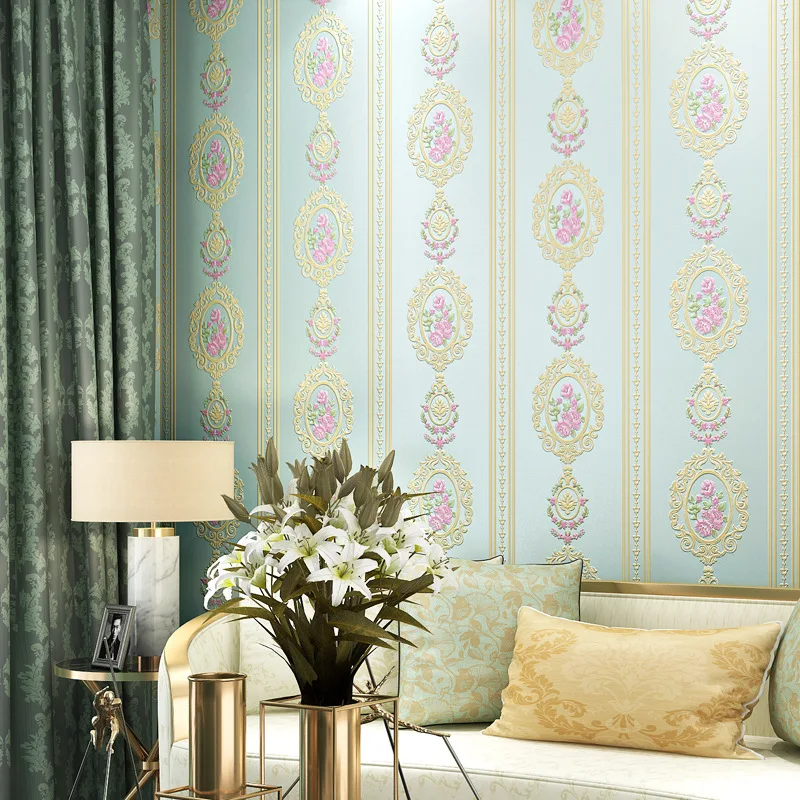 Roll wallpaper Concave convex deep embossed Mirror Flower 3D Wallpaper bedroom Shop Garden warm wallpaper W192