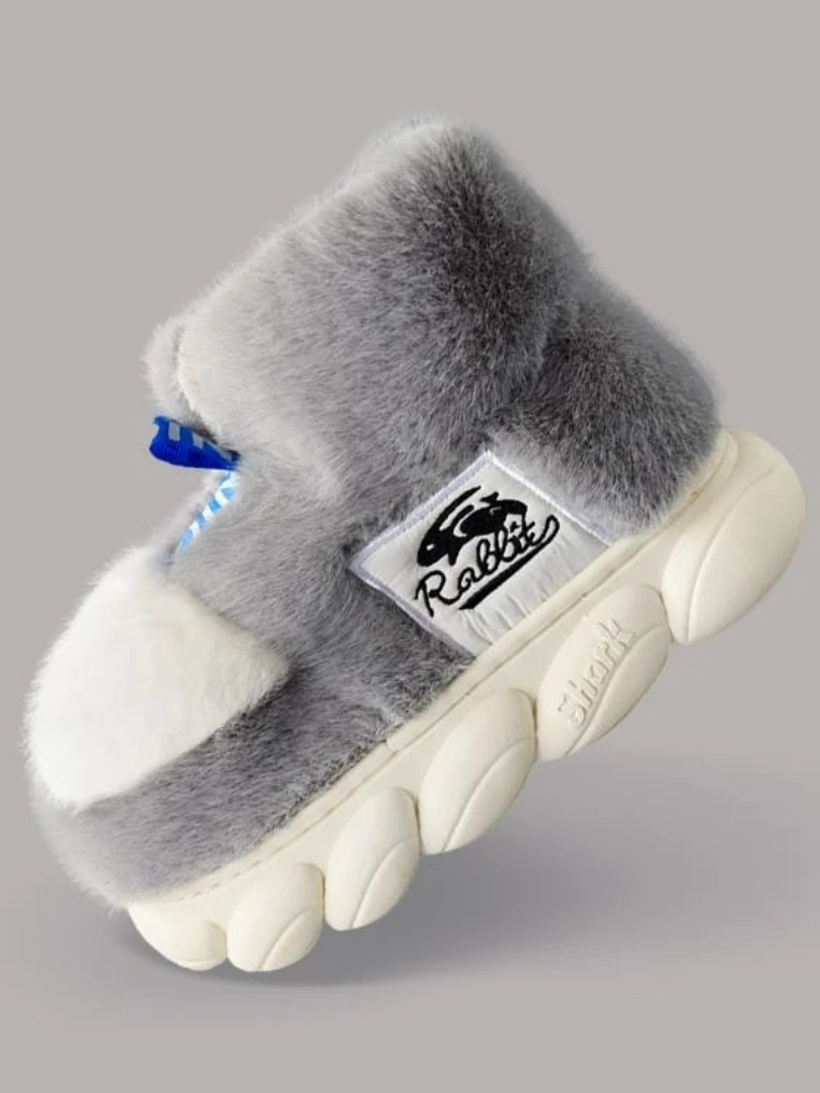 Plush Cotton Slippers Women Winter Warm Shoes Lining Indoor Couple Slides men Platform High Top Snow Boots Female Home