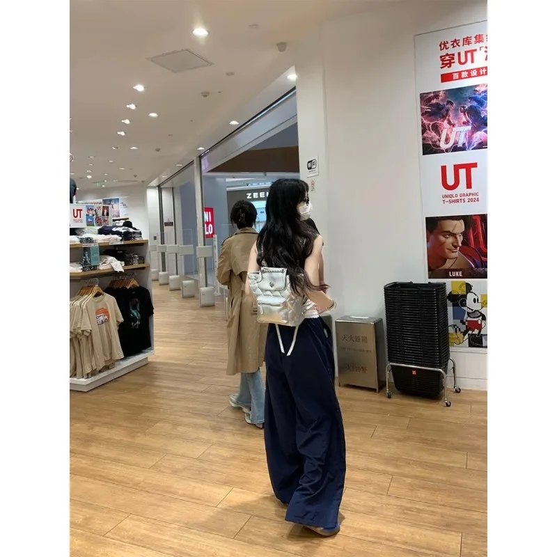 سراويل واسعة الساق بألوان متباينة أمريكية للنساء سراويل رياضية وكاجوال جديدة عالية الخصر وفضفاضة ومتعددة الاستخدامات