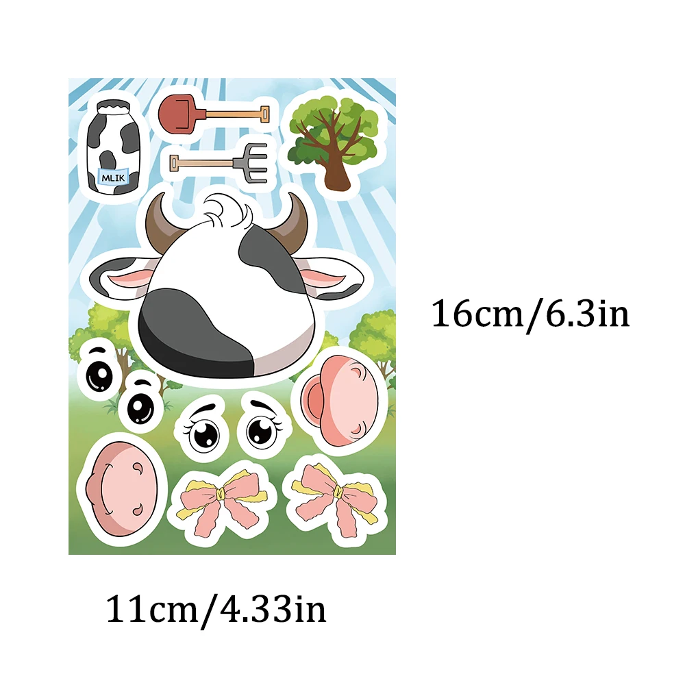 8PCS Cartoon Little Cow Face Changing Assembly Sticker Dress up Little Cows with Facial Features Hat Sunglasse Accessorie Fun