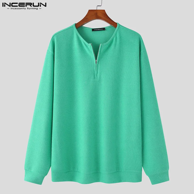 INCERUN-suéter informal de estilo coreano para hombre, Tops sencillos, a la moda, para fiesta, color sólido, con media cremallera, S-5XL