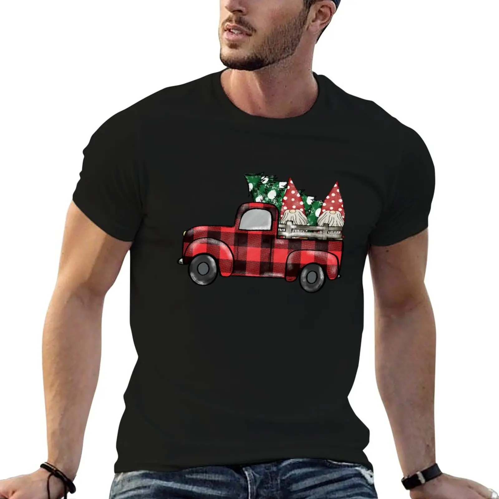 

buffalo plaid christmas gnomies T-Shirt man t shirt summer man t shirt cotton high quality T-Shirt