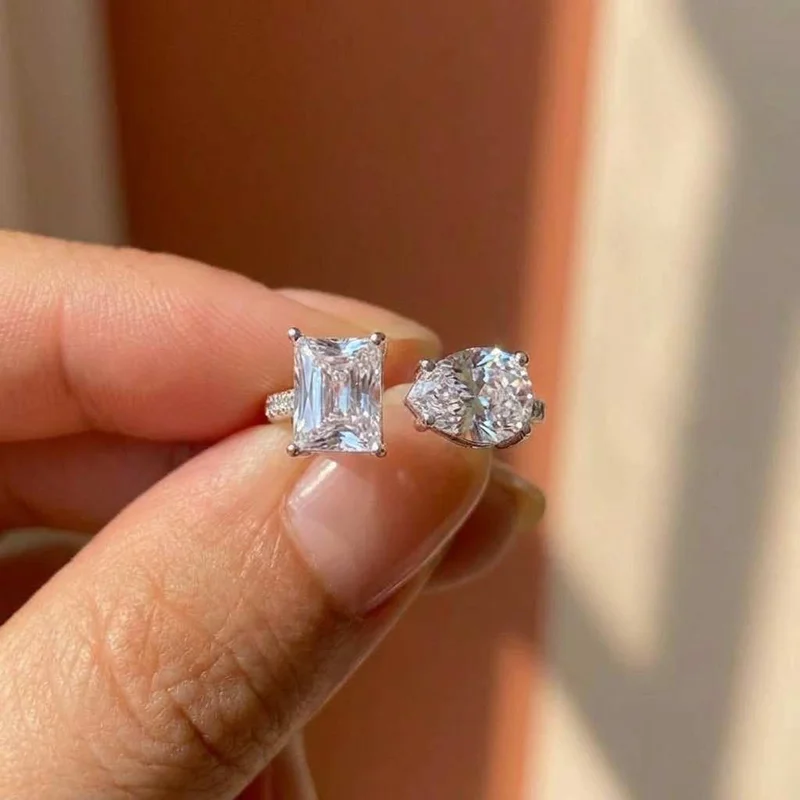 

Hot New 925 Sterling Silver Pear Cut Emerald cut Simulated Diamond Wedding Party Vintage Adjustable Ring Fine Jewelry Gifts