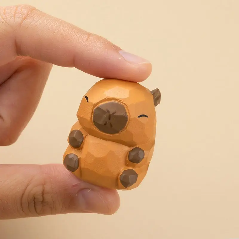 2Pcs Wooden capybara shaped cabinet knobs, hand-carved small cabinet handles with brass bases 4