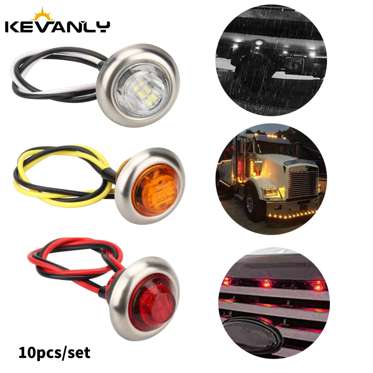 10x 12-24V Metal Round LED Side Marker Light Truck Trailer Side Marker Indicators Rear Clearance Light Parking Light Red Amber
