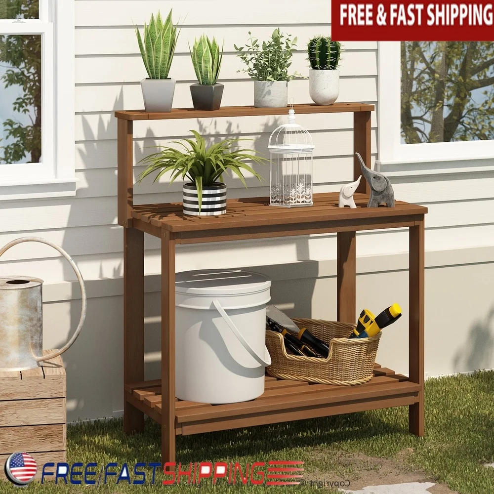 

Durable Outdoor Potting Bench Natural Wood Brown Weather-Resistant Garden Patio Backyard Furniture Easy Assembly Maintenance