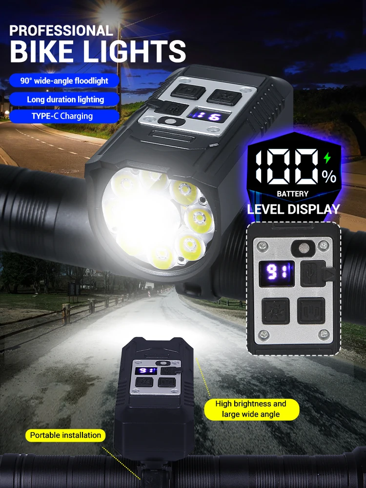 AliExpress NONE 9LED Cycling Torch Type C Rechargeable Bike Flashlights Ultralight Handlebar Lights Outdoor Whaterproof Lantern for Bicycle