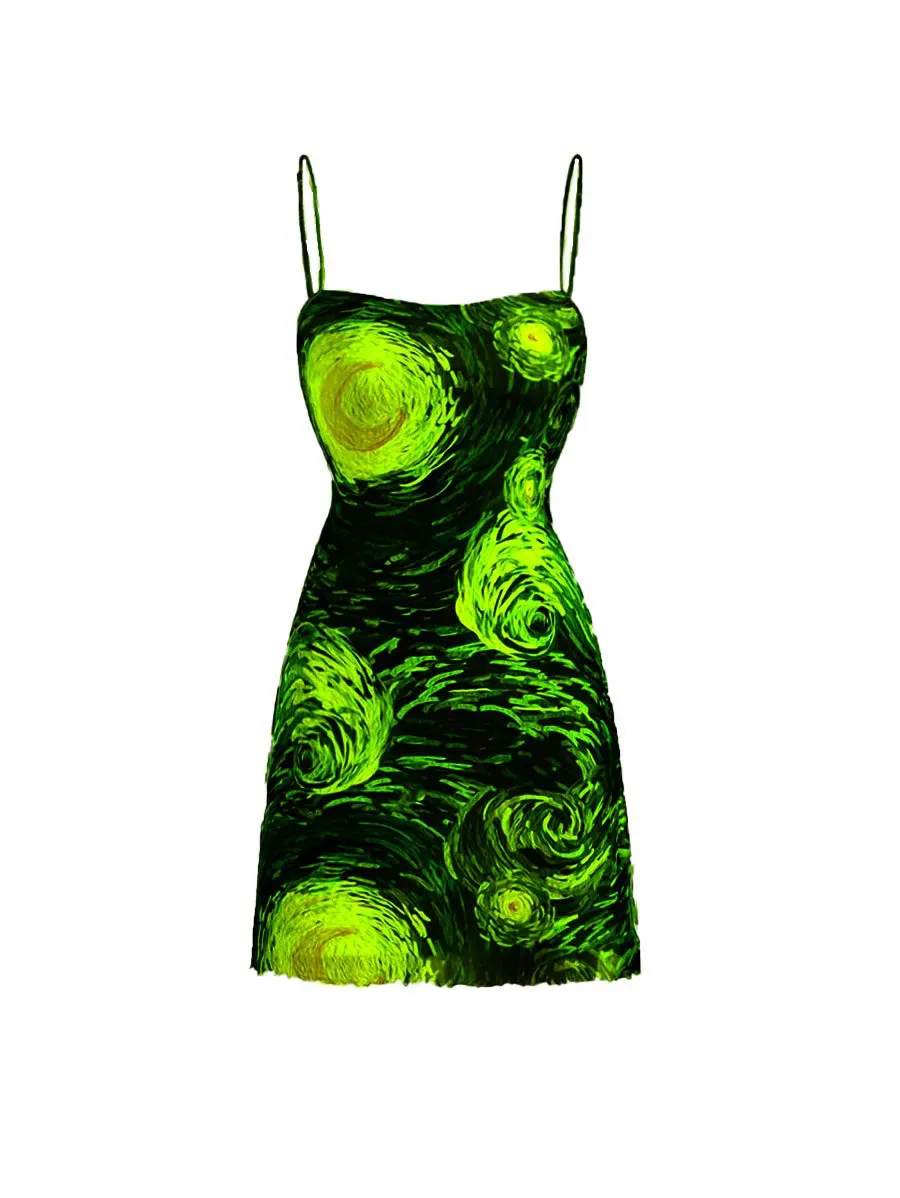 Dreeses Summer Fashion Hotsweet Stampa grafica Design senza maniche Collo quadrato Mini Casual Cami Milkmaid Abiti da donna LL4A