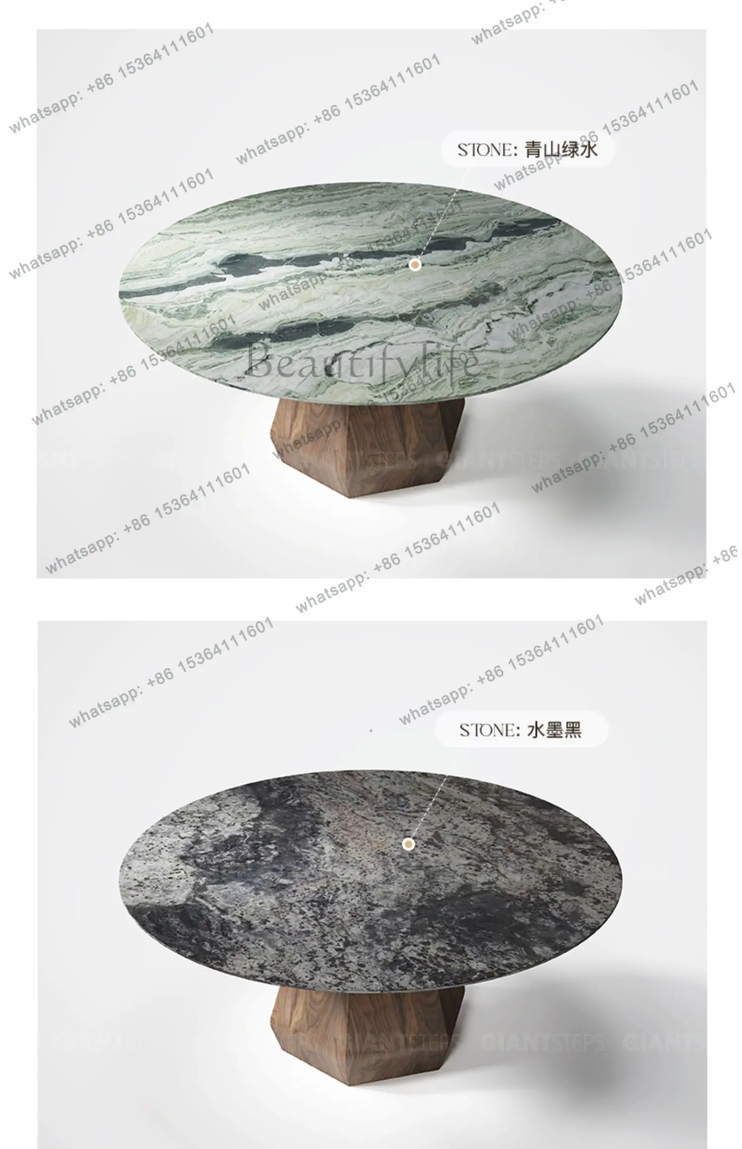 YJ  Natural marble round dining table walnut modern simple living room retro acrylic luxury stone dining table