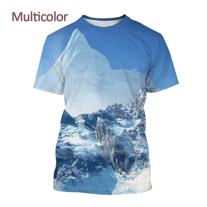 New Snow Mountain 3D Printing Short-sleeved Breathable T shirt Men and Women Natural Landscape Pattern Streetwear Tops