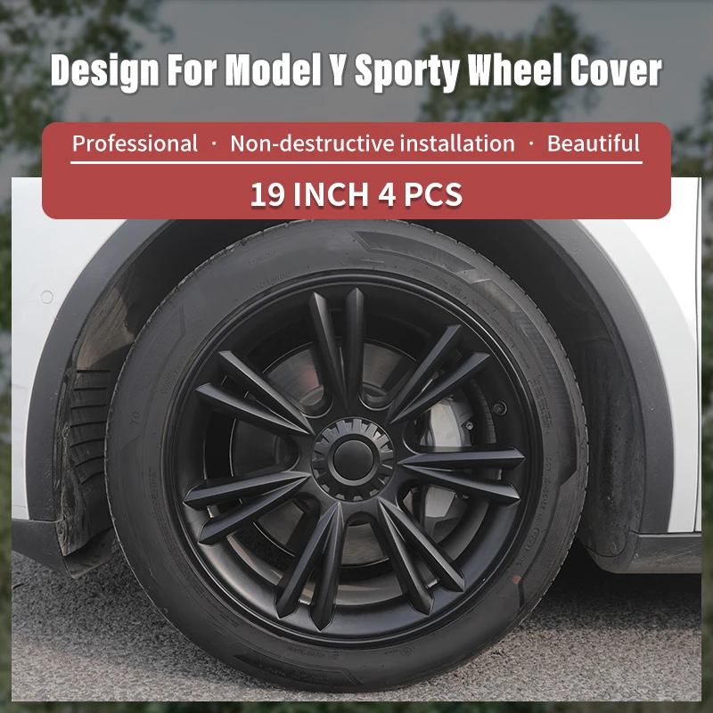 Tesla Model Y (2020-2024) 19 Inch Sporty Style Wheel Cover Hubcaps Full Coverage Wheel Covers Automobile Accessories (Set of 4)