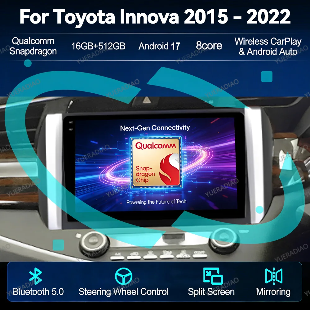 Android 17 Car Radio For Toyota Innova 2 2015 - 2022 Mirror Link Carplay Automotive 4G WIFI Autoradio Head Unit 2DIN GPS NAVI FM