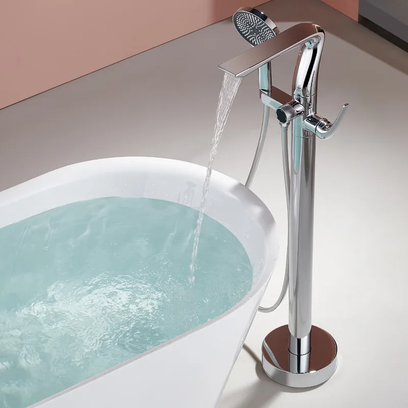 All-copper floor-to-ceiling bathtub faucet hotel household hot and cold double-control bathtub shower faucet set YG2504