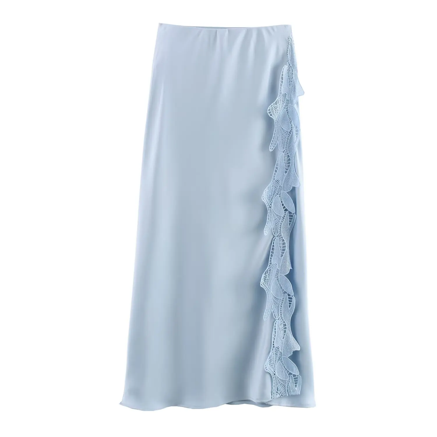 

PB&ZA2025 Summer new solid color lace patchwork slit light luxury fashion versatile temperament elegant half skirt