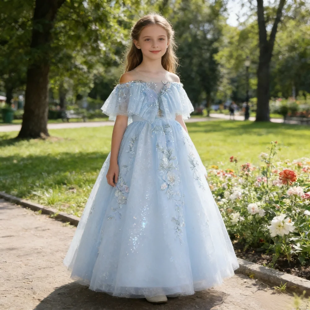 2026Flower Girl Wedding Mztching Kids Formal Events Birthday Host Party Wear Girls Pink Princess Dress Piano Performance Gown