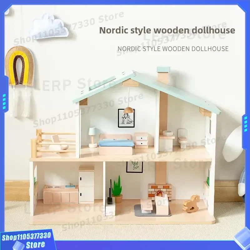 Wooden Pretend Play House for Kids Interactive Furniture Set Baby Simulation Villa Parent Child Assembly Toy Educational Gift