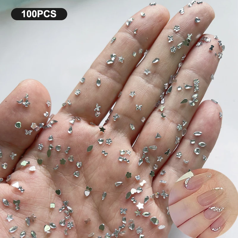 100 ชิ้นหลากสีเล็บมินิเพชรแบนกลับเล็บเสน่ห์ Rhinestones รูปพิเศษคริสตัล DIY ตกแต่งเล็บ