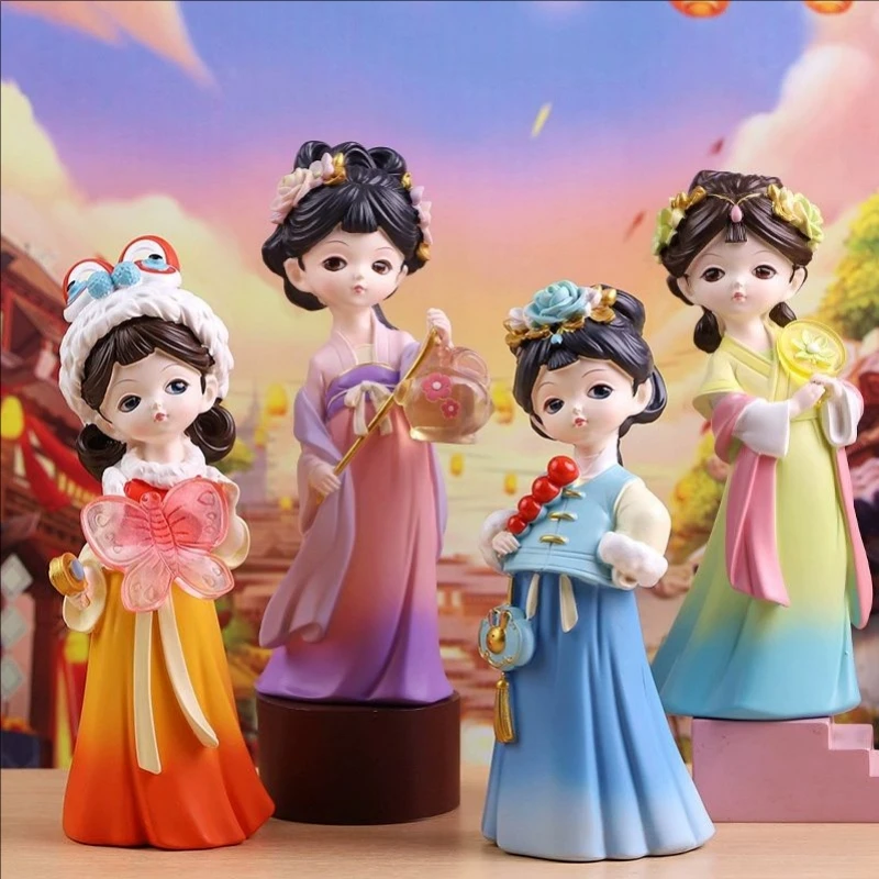 

Chinese Style Cute Hanfu Girl Resin Crafts Gifts Exquisite Miniature Figurines Office Bedroom Desktop Ornaments Home Decoration