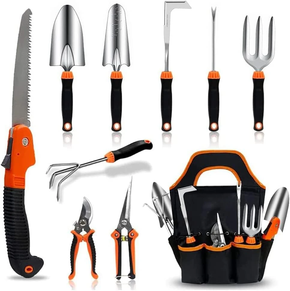 

Garden Tool Set,10 PCS Stainless Steel Heavy Duty Gardening Tool Set with Soft Rubberized Non-Slip Ergonomic Handle Storage Tote