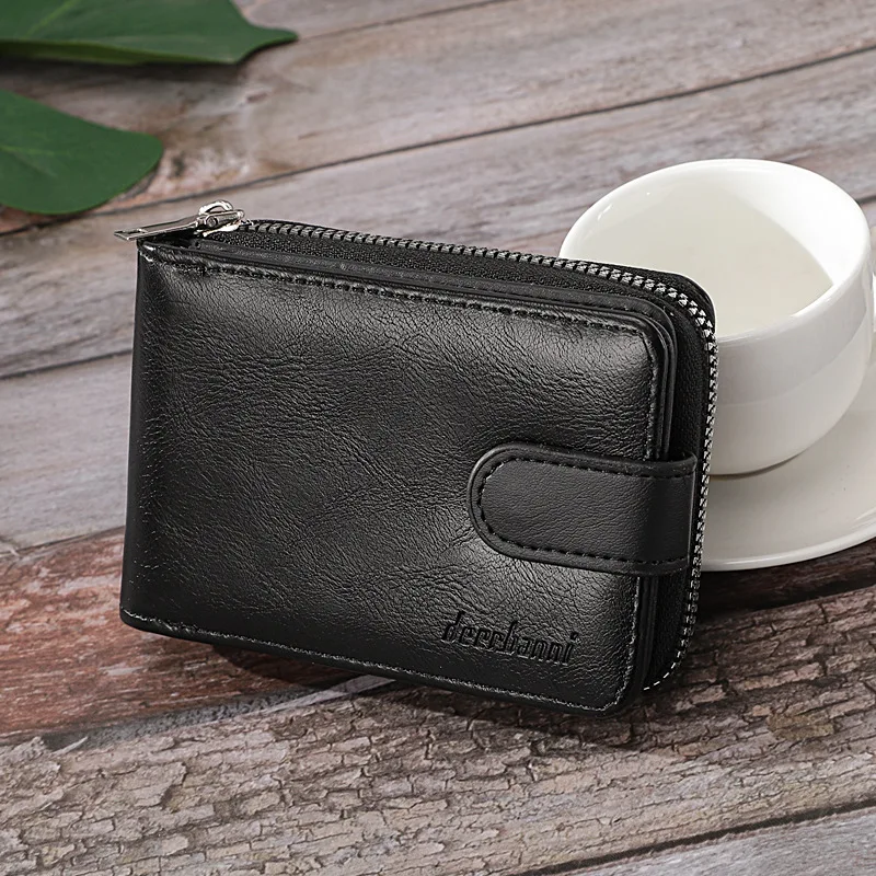 

New Men's Leather Wallet Short Card Bag Male Anti-theft Brush Driver's License Money Clip Holster Wallet Credit Card Holders