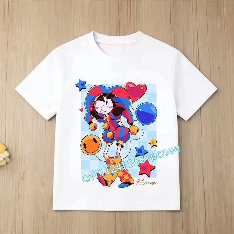 

2026 Model Digital Circus Children's Pure Cotton Short-Sleeved Boys' Sport Shirt Girls' Casual Top Cartoon Print Summer T-Shirt