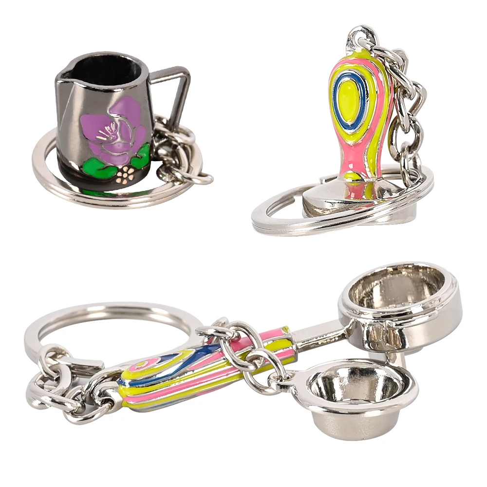 Creative Coffee Keychain Series Brooch Alloy Mini Keyring Bag Car Keychain Holder Coffeeware Espresso Accessories Gifts Fashion