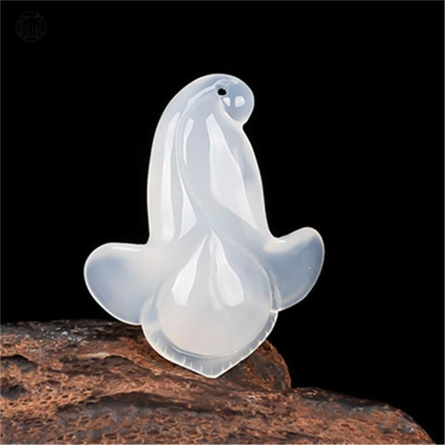 Natural High Ice Chalcedony White Ruyi Orchid Flower Pendant Agate Translucent Carved Unisex Necklace Jewelry