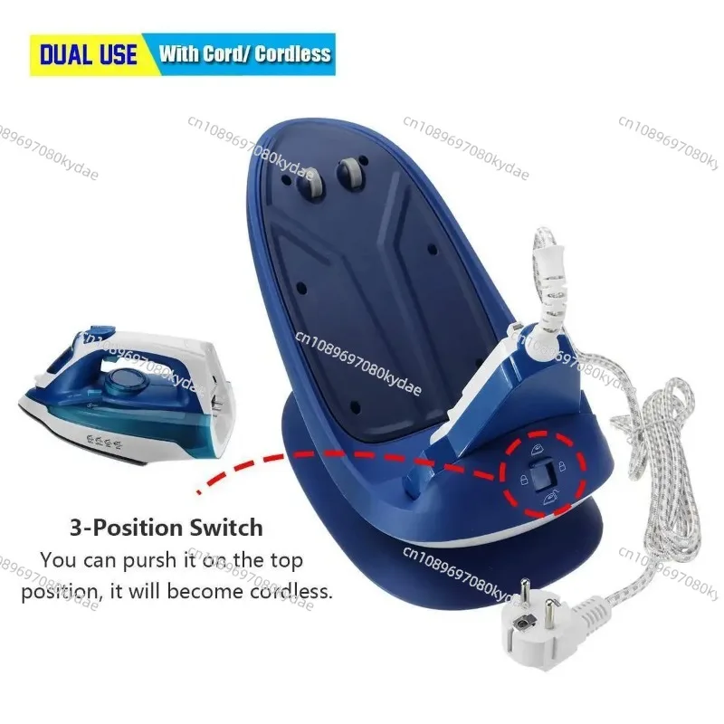 2400W Powerful Cordless Steam Iron Electric Clothes Steamer with Base Overheat Protection Anti-Drip Self-Clean Features