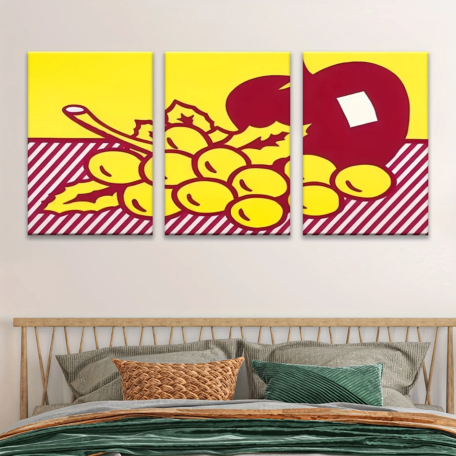3pcs Set of Exquisite Wooden  Decorative Art Paintings, Vibrant Apple And Grape Canvas Prints, Suitable for Home Decor, Wall