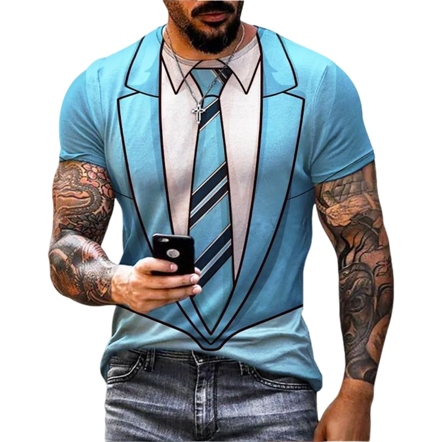 

Men's Street Short Sleeved T-Shirt Summer Fashion Funny Fake Suit 3d Printed T-Shirt Tailcoat Tie T-Shirt Harajuku Men's T-shirt