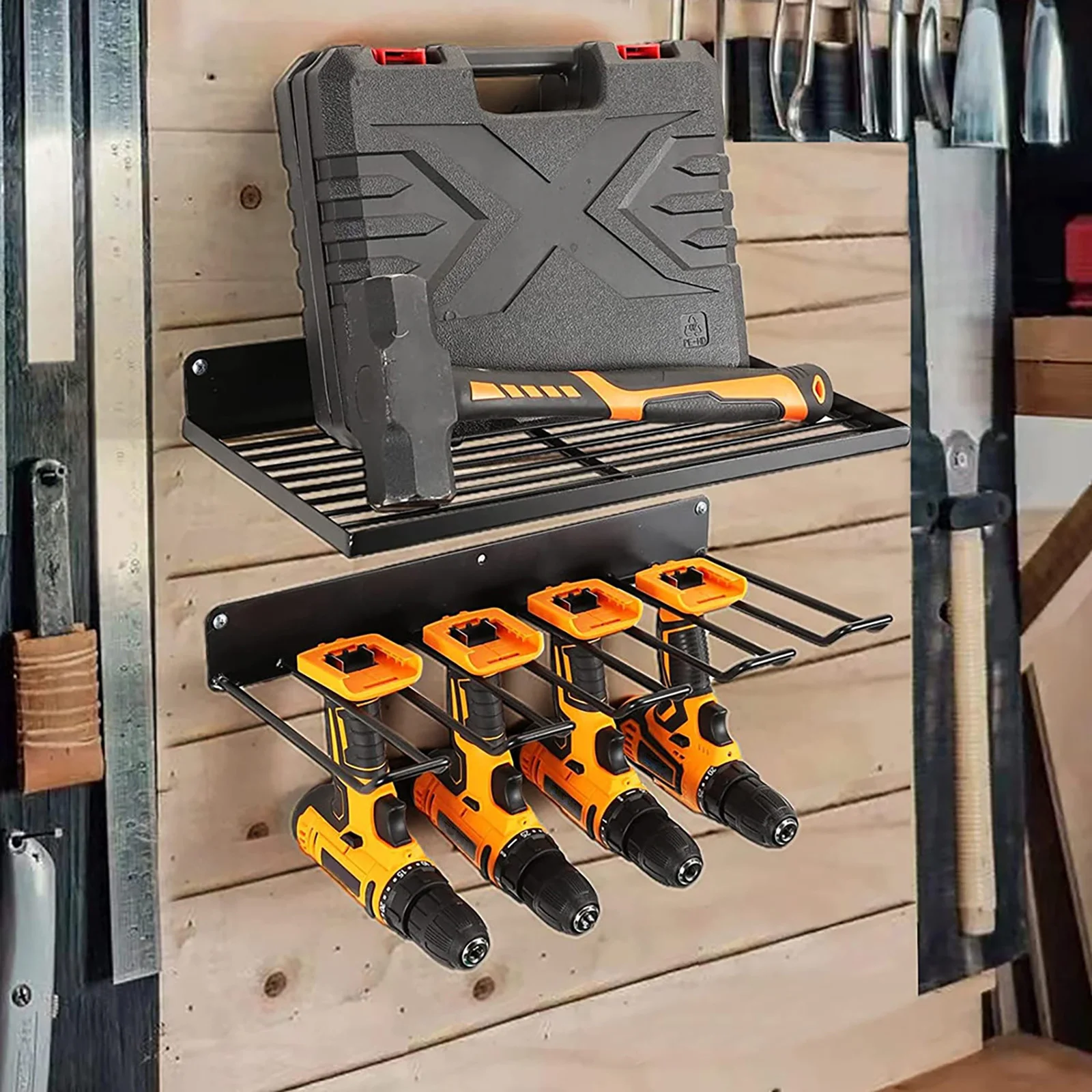 Hand Electric Drill Screwdriver Tool Rack Wall-Mounted Charging Drill Storage Rack Garage Power Tool Storage Rack Shelf Tool Box