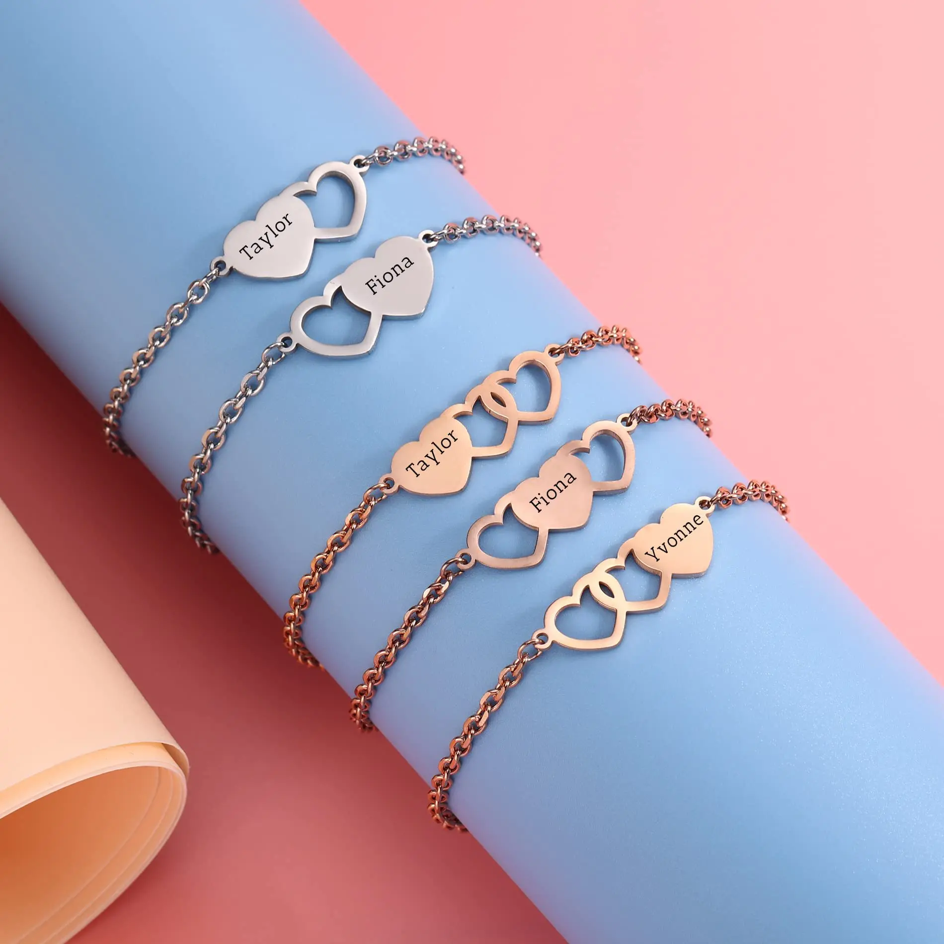 

Personalized Hollow-out Heart Charm - Custom Engraved Stainless Steel Bracelet - Dainty Jewelry for Her