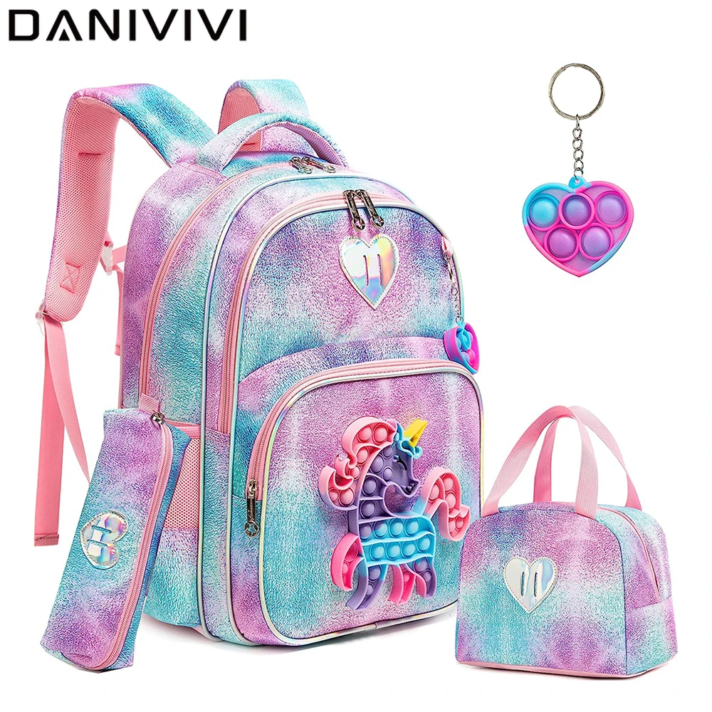 3pcs Kids Backpacks for Girls School Bag with Lunch Box Set Cute Bookbag for Primary School