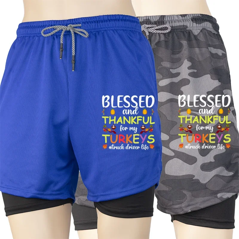 

Летние мужские шорты для бега 2 в 1, спортивные шорты для тренировок в тренажерном зале с принтом и карманом для телефона, быстросохнущие, дышащие