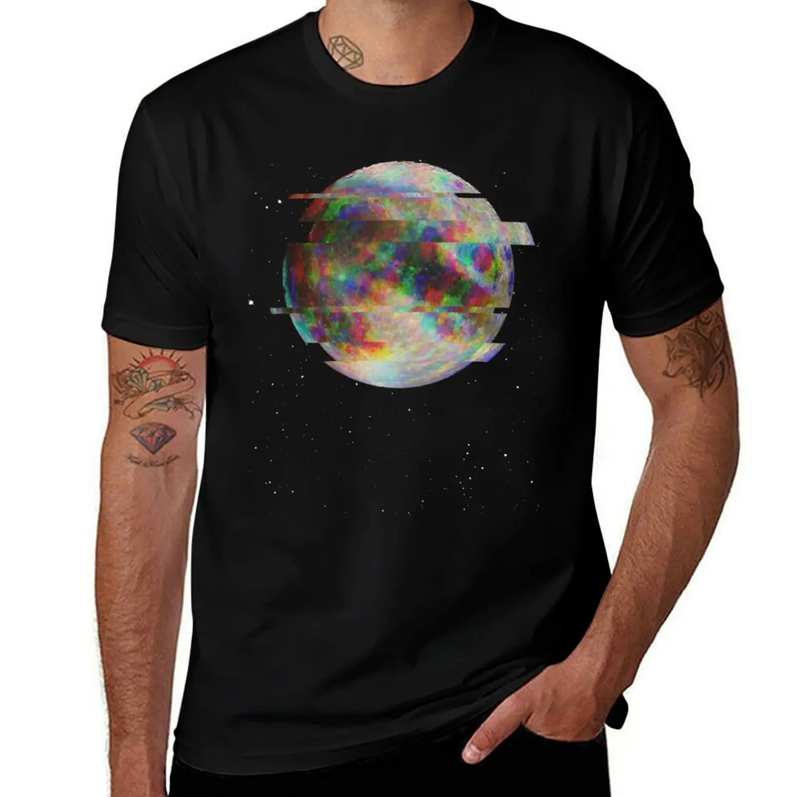Glitched Moon T-Shirt Anti-Pilling Casual T-Shirt