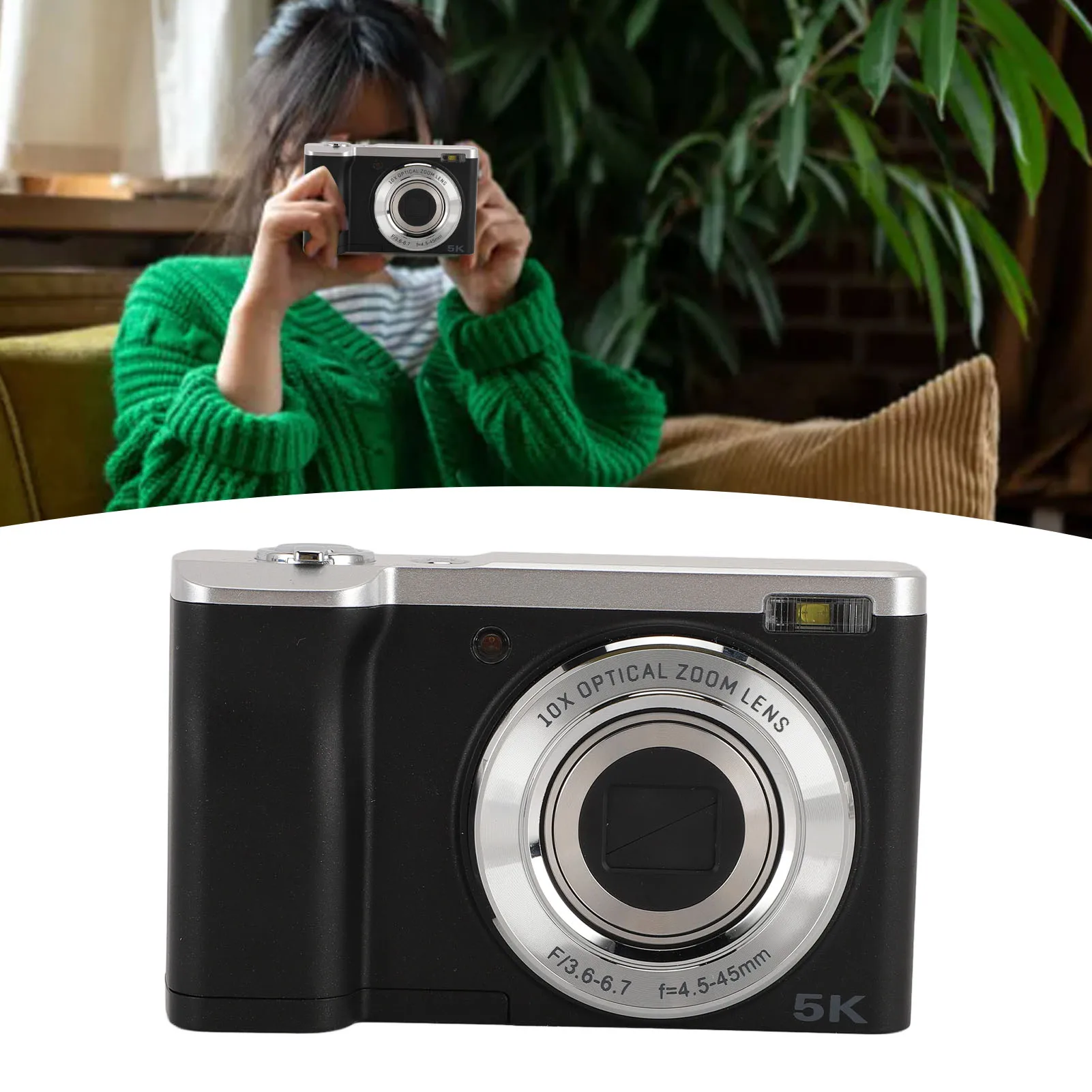 Digital Selfie Camera 5K Digital Camera 2.8 inch  Time Lapse 16MP Front 12MP Rear 10x Optical Zoom for Photography