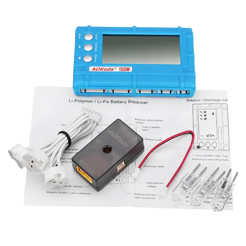 AOK 3-in-1 150W Lipo Battery Discharger for 2S-6S LiPo Li-ion, Adjustable Balance & Cutoff Voltage, 50W Discharge Bulb Kit