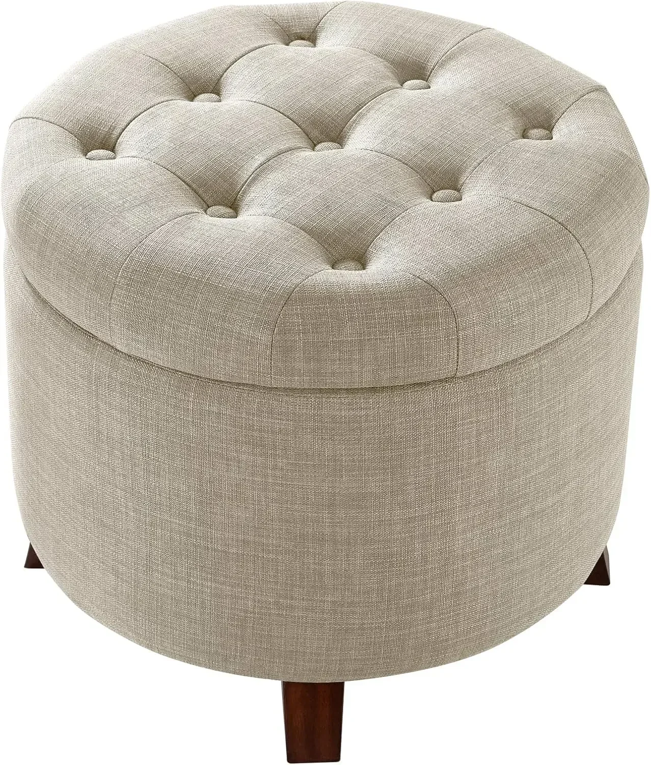 Upholstered Tufted Storage Round Ottoman Footstool, Linen, Burlap Beige, ‎20