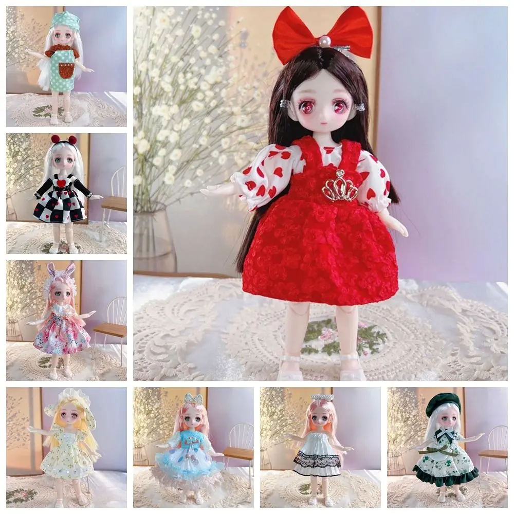 Play House Toys with Clothes BJD Doll 3D Eyes Dress Up Simulated Eye Hinge Doll Colorful Cute Removable Joints Doll Kids Toy