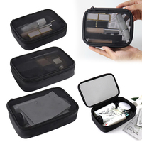 Travel Black Mesh Cosmetic Bag Zipper Makeup Bag For Women Wash Toiletry Bag Makeup Organizer Portable Storage Pouch