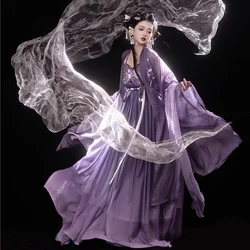 Chinese Classic Hanfu Purple Fairy Flowing Large Sleeve Shirt Women's Dress