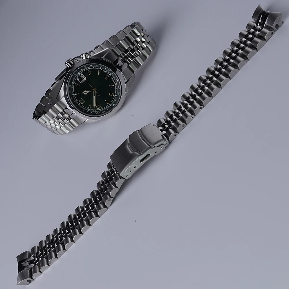 Rolamy 20mm Solid 316L Stainless Steel Watch Band Curved End Jubilee Design For Seiko Alpinist SPB115 117 121 SARB013/17 Models
