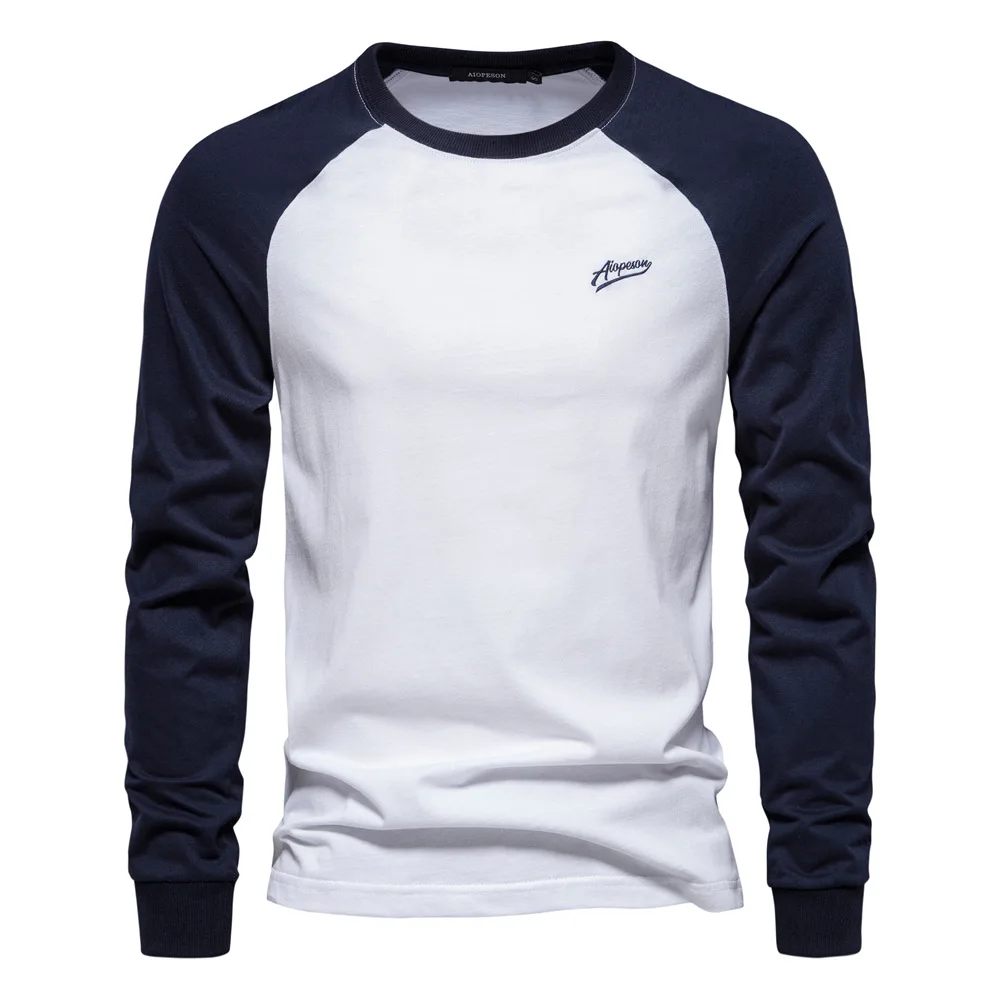 Spring Autumn Men's Cotton T-shirts Casual Long-sleeved Splicing T-shirt Male Tops Fashion Man Tee Shirt Tops Tee European Size