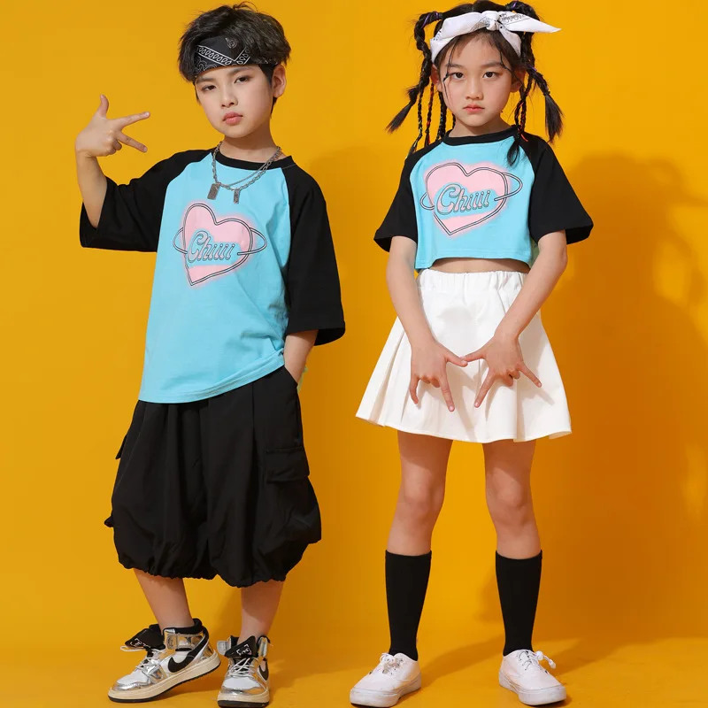 1 juni prestatiekleding voor kinderen, cheerleading-prestatiekleding voor kinderen, blauw pak met korte mouwen, sportkleding