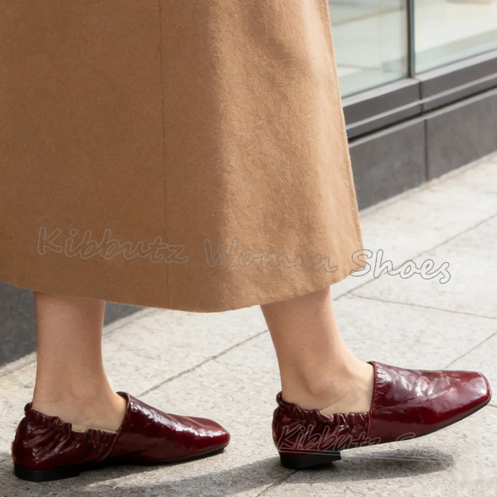 

Pleated Pumps Slip-On Leather Women Shoes Square Toe Flat with Solid Color Novelty Comfortable Sexy Fashion Elegant Novelty New