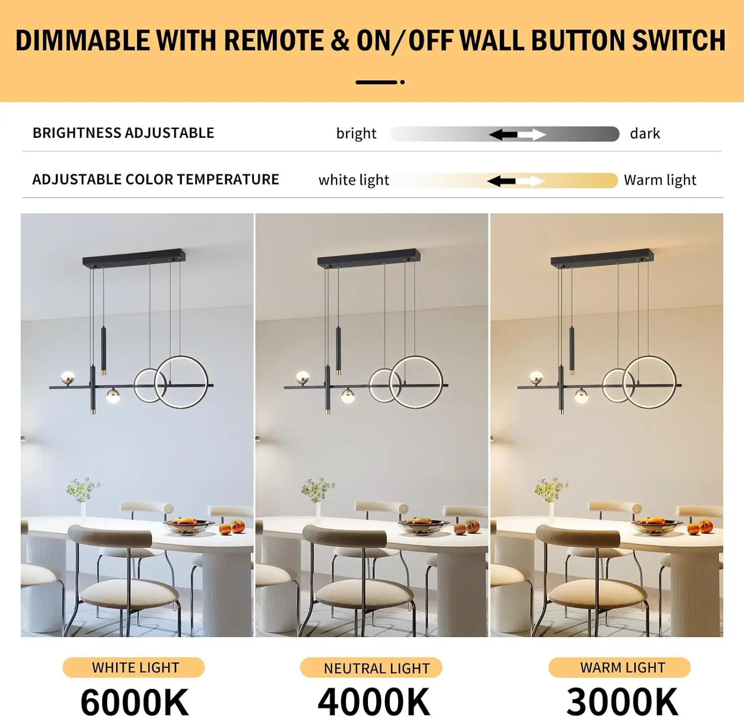 Lustre LED Linear Wave, Iluminação para Sala de Jantar, Luminárias Suspensas, Preto e Dourado