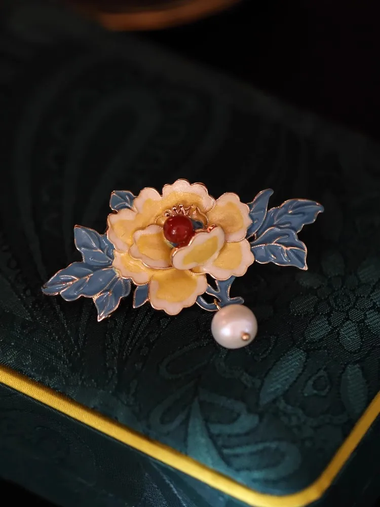 FXLRY Original Design Handmade Peony Fresh Water Pearl Brooch Autumn And Winter Coat Corsage Pin Decoration