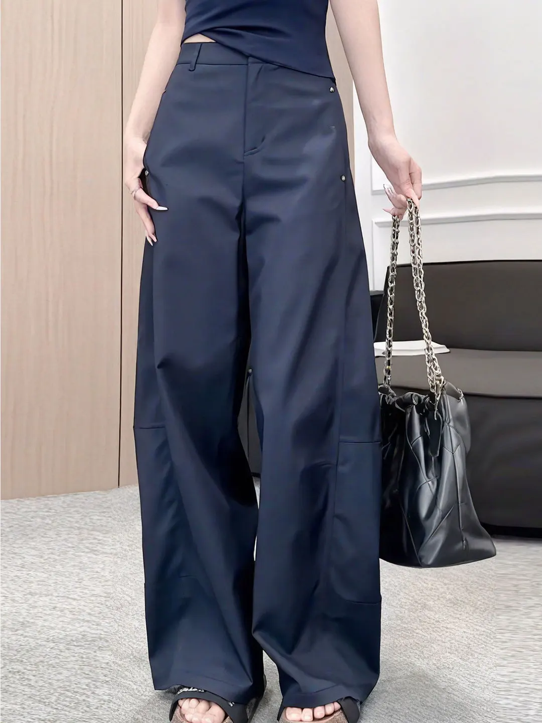High Waist Wide Leg Casual Pants Women's Bend Knife Loose Fit Pear Shape plus Size Slimming Workwear Trousers Autumn 2025
