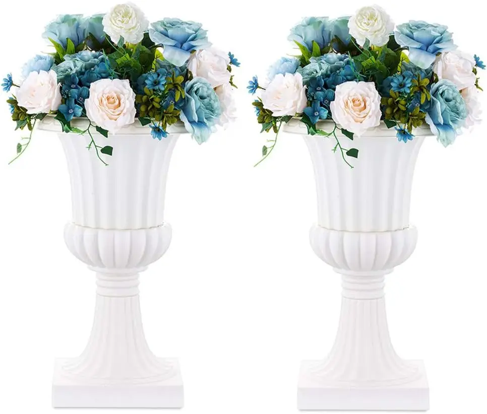 

Classic White Urn Planters, 2-Pack Large Outdoor Plastic Flower Pots for Garden and Porch Decor
